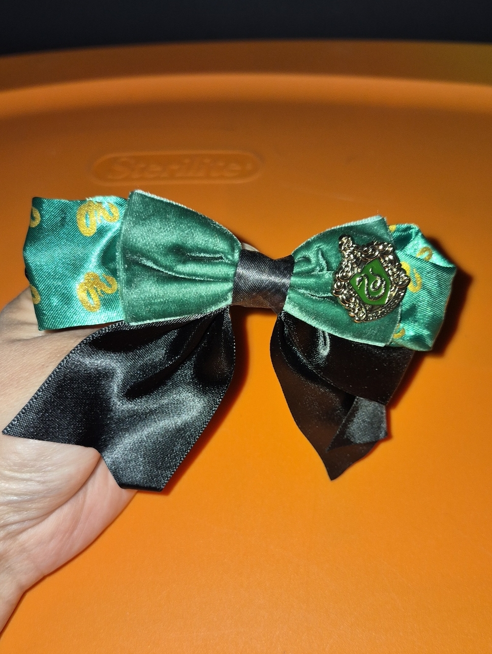 Slytherin Green & Black Bow Hair Clip